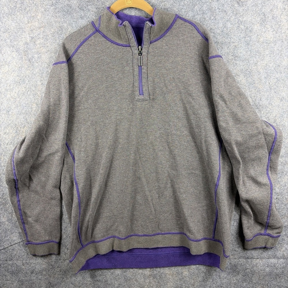 Men's Tommy Bahama Reversible Purple/Gray Collared 1/4 Zip Sweater 2XL